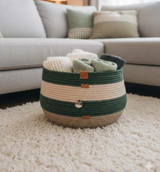 Cesto Multifuncional Versa – Algodão, náutico, cores Cru, Linhaça e Verde Militar