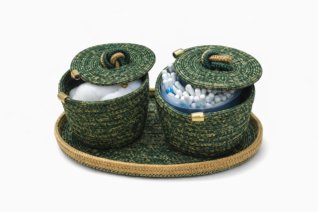 Conjunto de Lavabo Essenza (3 peças) – Verde Militar e Dourado