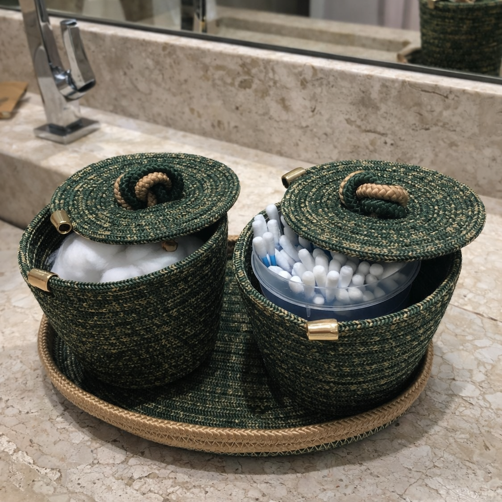 Conjunto de Lavabo Essenza (3 peças) – Verde Militar e Dourado